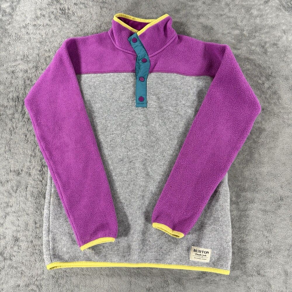 Burton Youth Spark Fleece Anorak Pull Over Sweater Large Warm Cozy Purple Grey